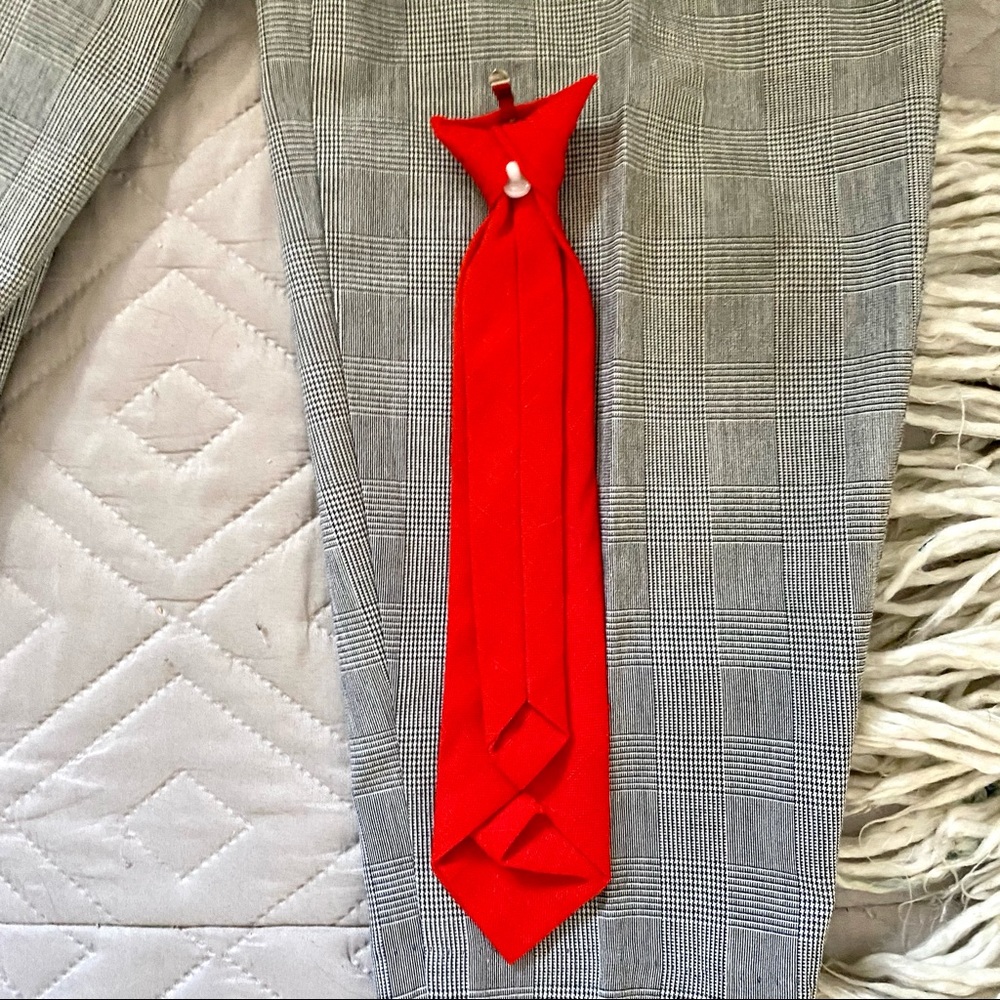 Kids White and Gray Matching Set with Red Tie - Picture 7 of 9